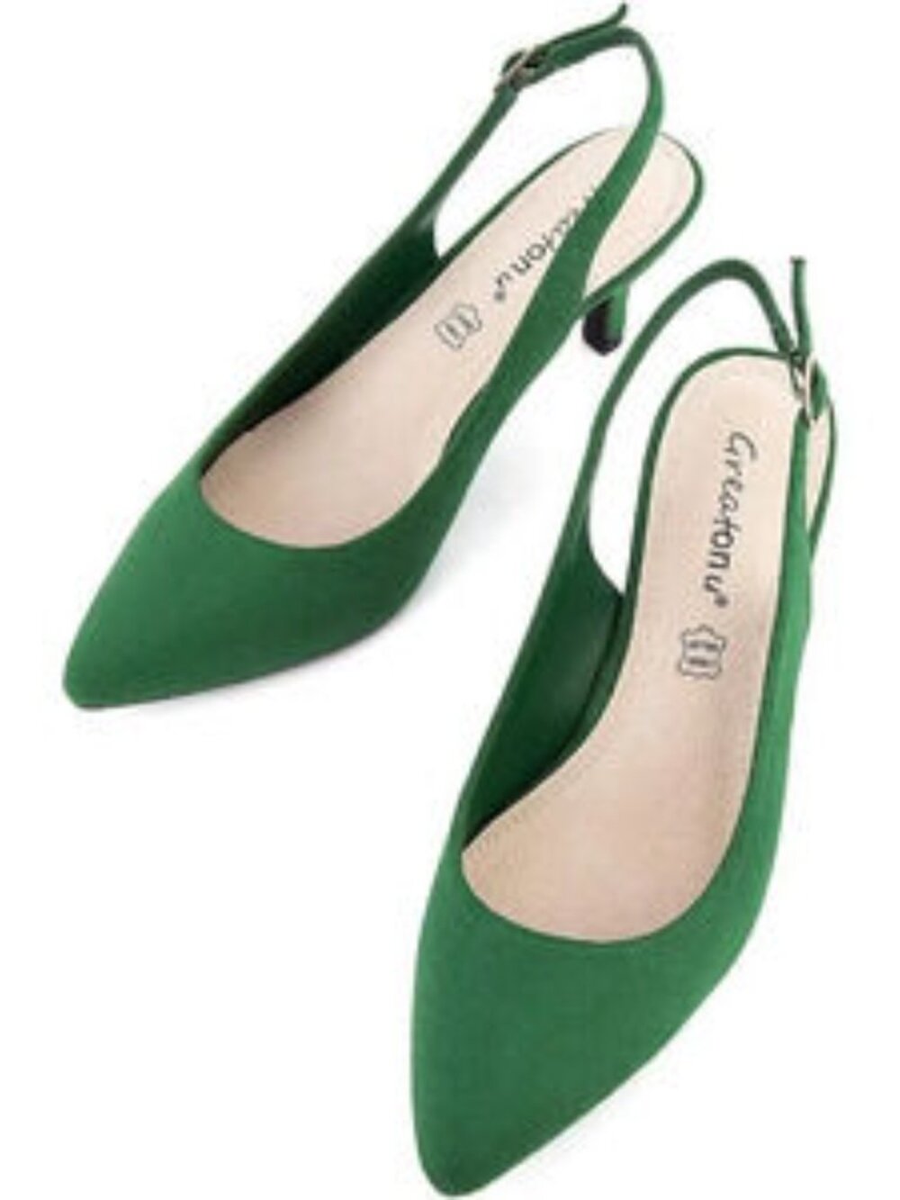 Women’s Green Low Heel Pump Closed Pointed Toe Kitten Wedding Party Dress Shoes - Picture 3 of 6
